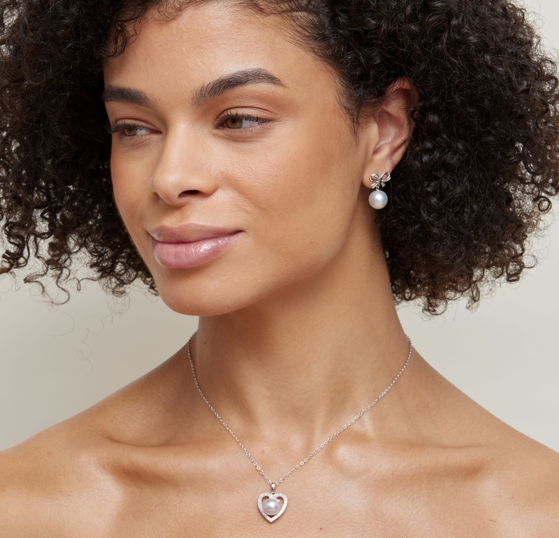 Akoya Pearl Heart-Shaped Diamond Pendant- Choose Your Pearl Color - Secondary Image