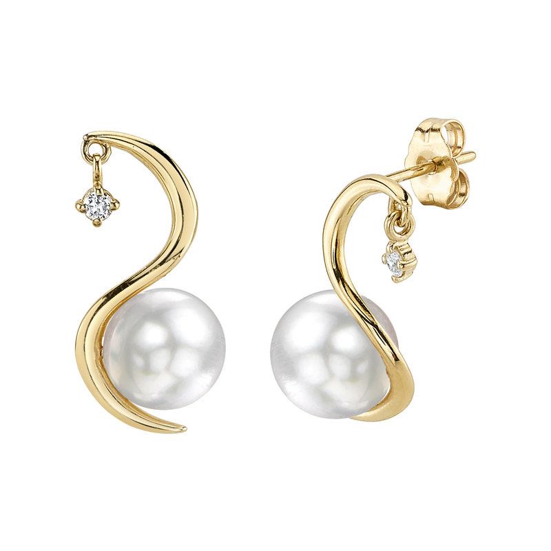 White South Sea Pearl & Diamond Ellis Earrings - Model Image