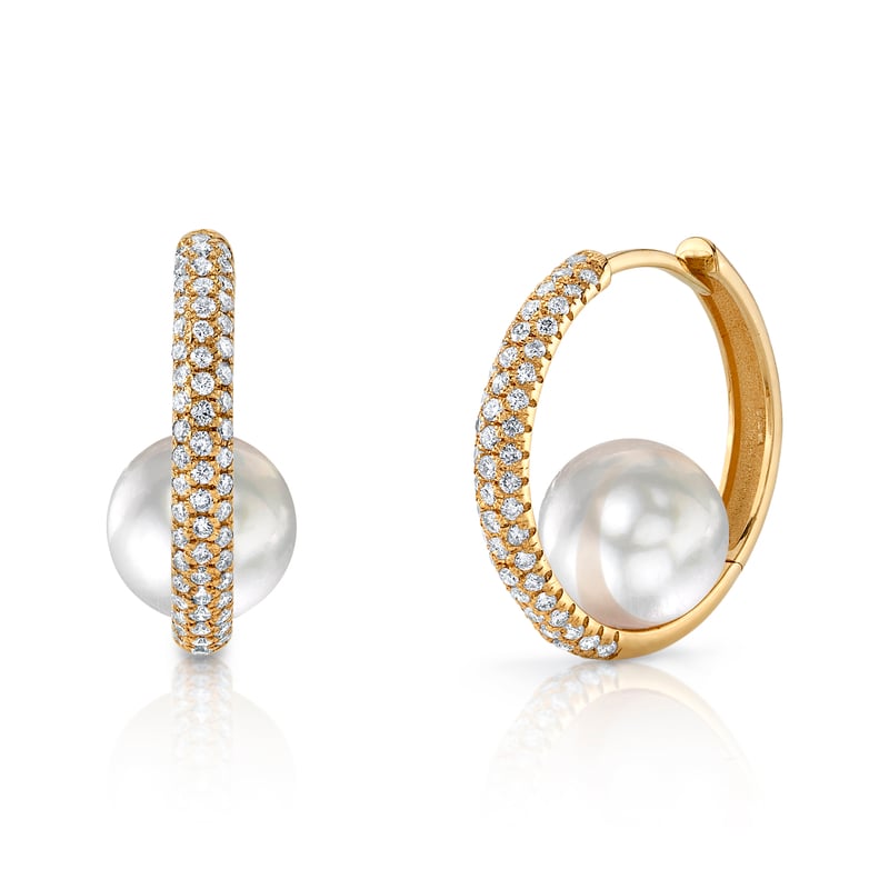 White Akoya Pearl & Diamond Hoop Lucia Earrings