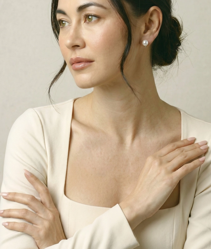 White South Sea Pearl & Diamond Sasha Earrings - Model Image