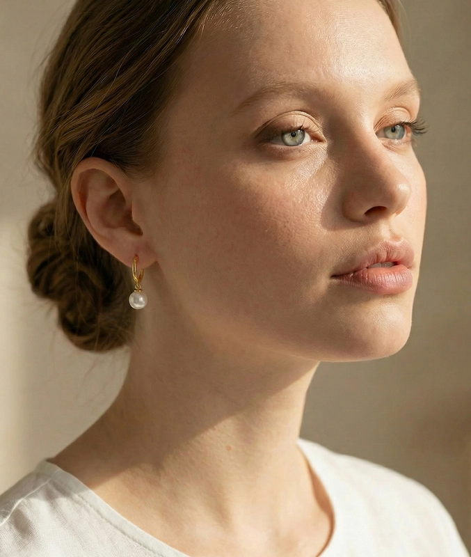 South Sea Pearl Huggie Tania Earrings - Model Image