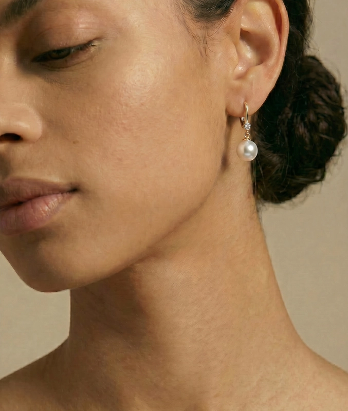 South Sea Pearl & Diamond Michelle Earrings - Model Image