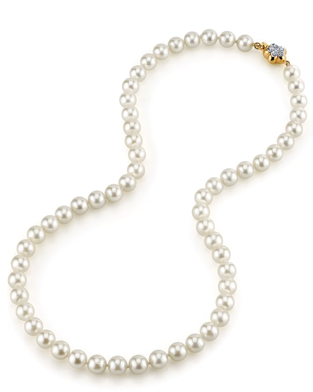 7.0-7.5mm Japanese Akoya White Pearl Necklace- AA+ Quality - Third Image