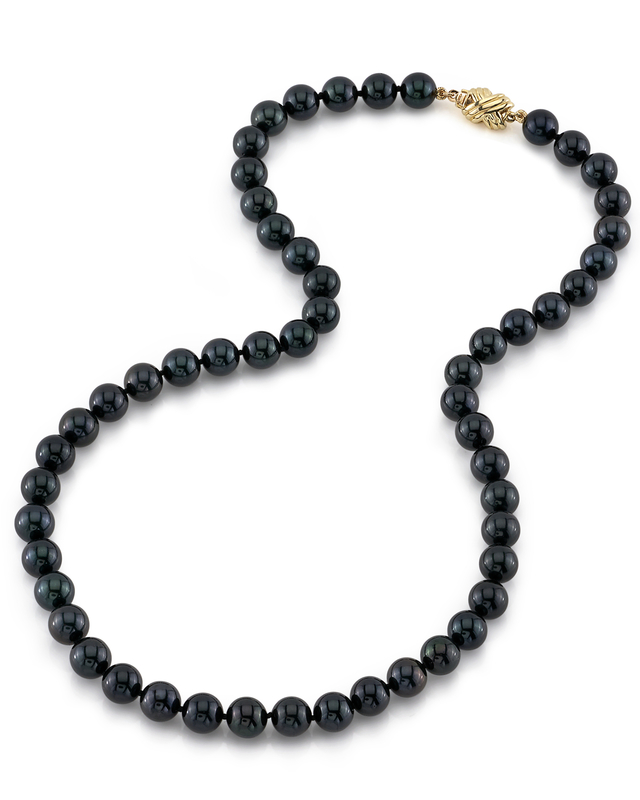 7.5-8.0mm Japanese Akoya Black Pearl Necklace- AA+ Quality - Model Image