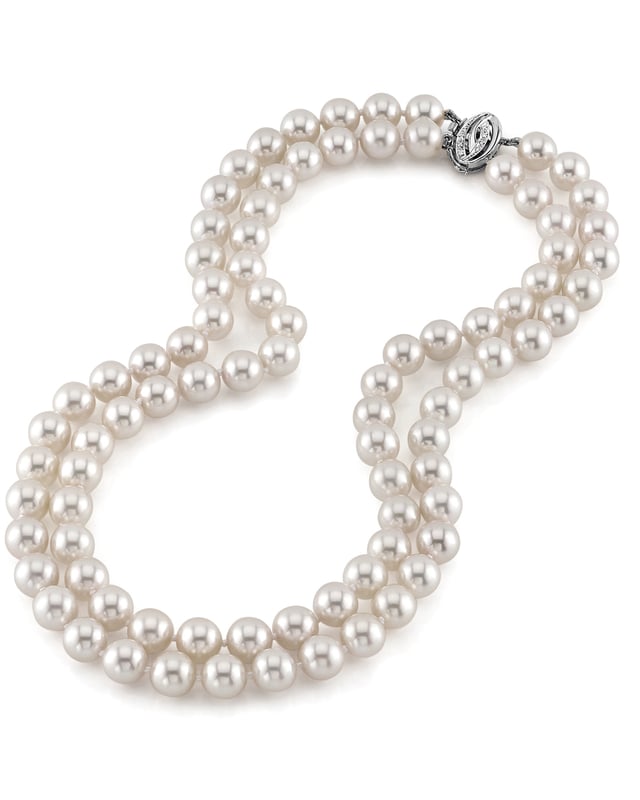 9.0-9.5mm Hanadama Akoya White Pearl Double Strand Necklace