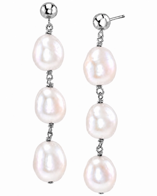 Japanese White Akoya Baroque Pearl Becca Earrings - Secondary Image