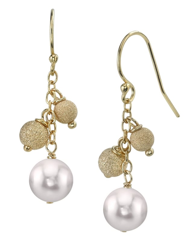 Japanese Akoya Pearl Stardust Dangle Earrings-Gold Filled
