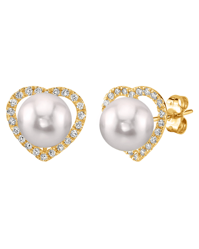 Akoya Pearl & Diamond Heart Amour Earrings - Secondary Image