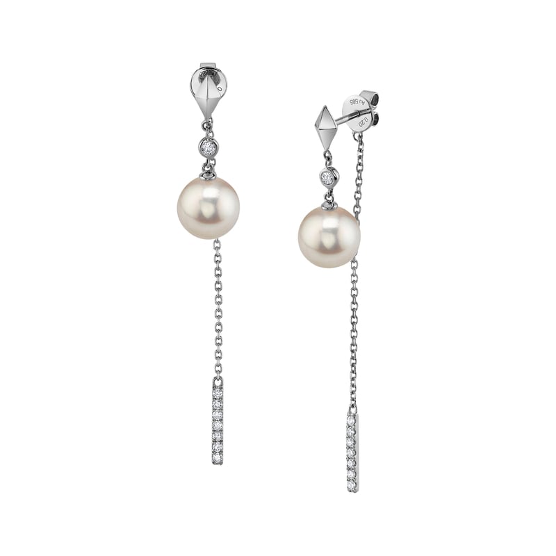 Japanese Akoya Pearl & Diamond Threader Krystal Earrings