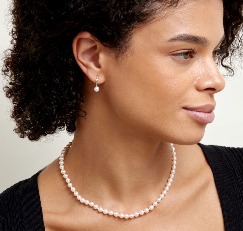 White Akoya Pearl Huggie Macy Earrings - Secondary Image