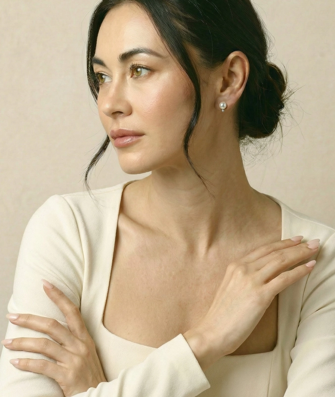 Akoya Pearl & Diamond Sasha Earrings - Model Image