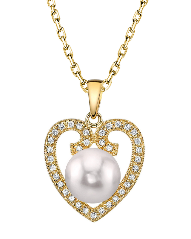 Akoya Pearl Heart-Shaped Diamond Pendant- Choose Your Pearl Color - Third Image