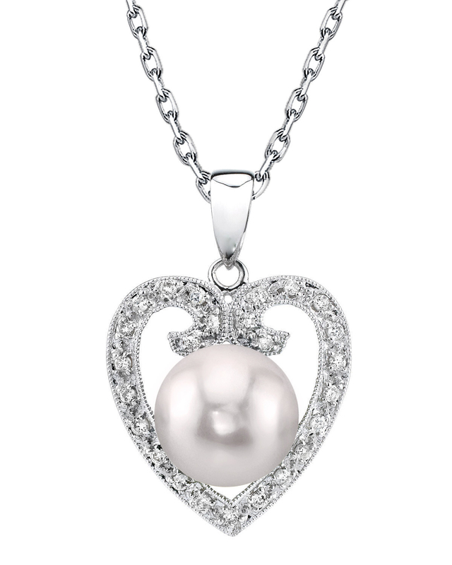 Akoya Pearl Heart-Shaped Diamond Pendant- Choose Your Pearl Color