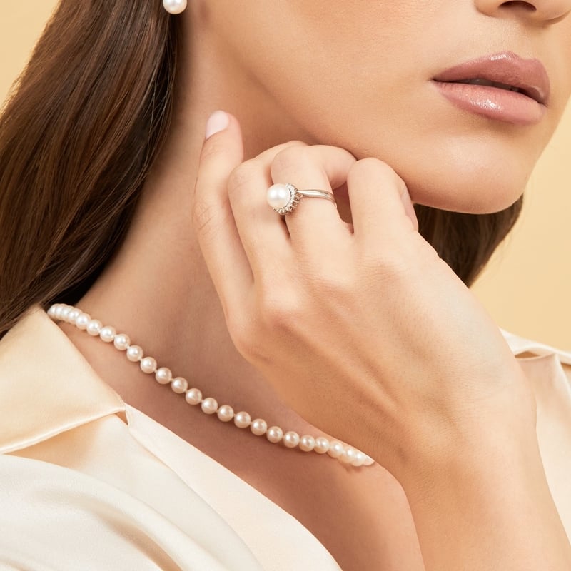 Freshwater Pearl & Diamond Tessie Ring - Model Image