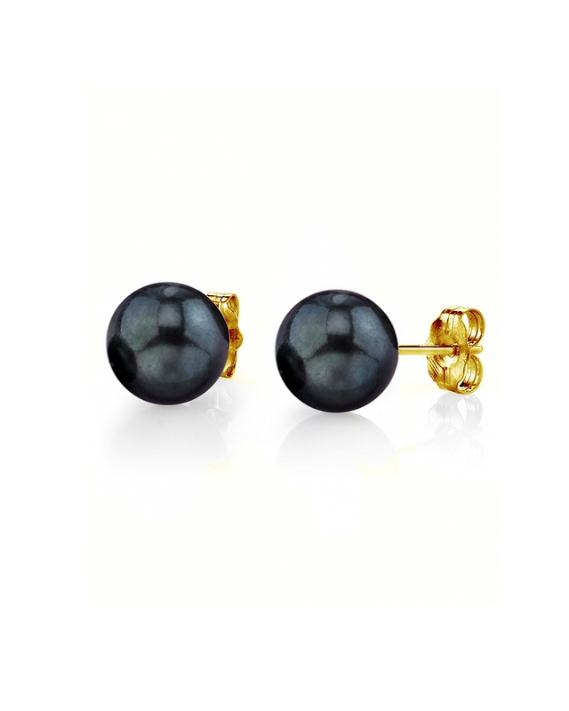 8mm Black Freshwater Round Pearl Stud Earrings