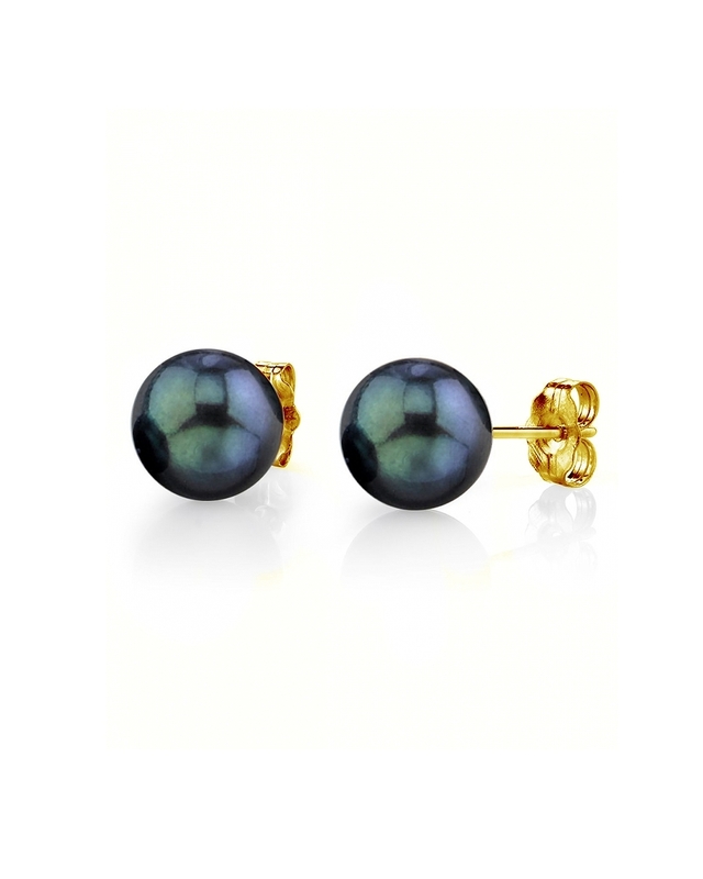7mm Black Freshwater Round Pearl Stud Earrings