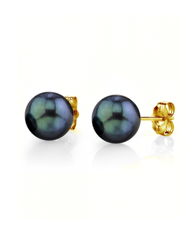 8.5-9.0mm Black Akoya Round Pearl Stud Earrings