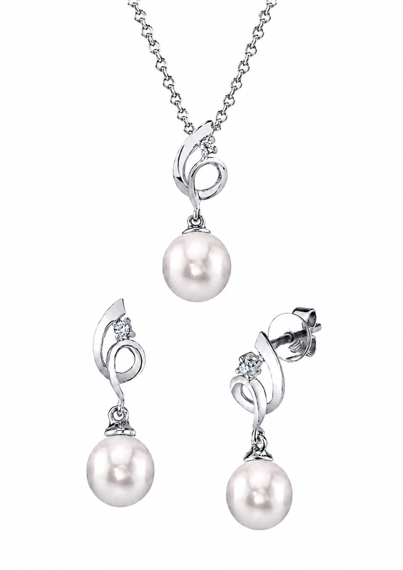 14K Gold Akoya Pearl & Diamond Symphony Pendant & Earring Set