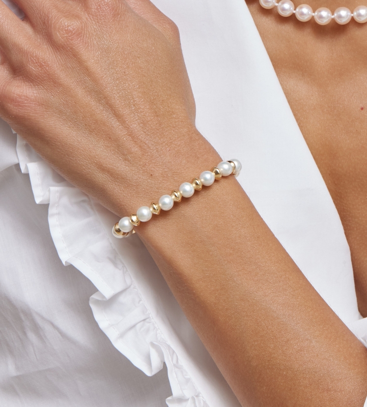 White Freshwater Cultured Pearl Anya Bracelet - Model Image