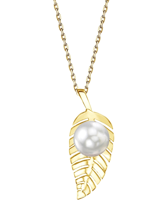 14K Gold White South Sea Pearl Leaf Pendant - Third Image