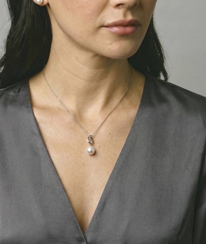 14K Gold South Sea Pearl & Diamond Symphony Pendant - Model Image