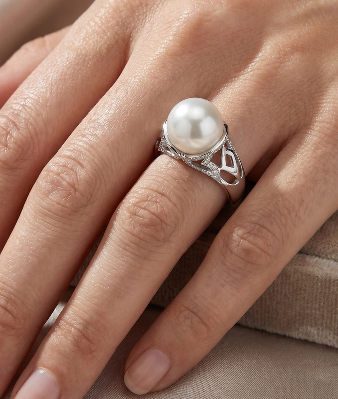 White South Sea Pearl & Diamond Abby Ring - Secondary Image
