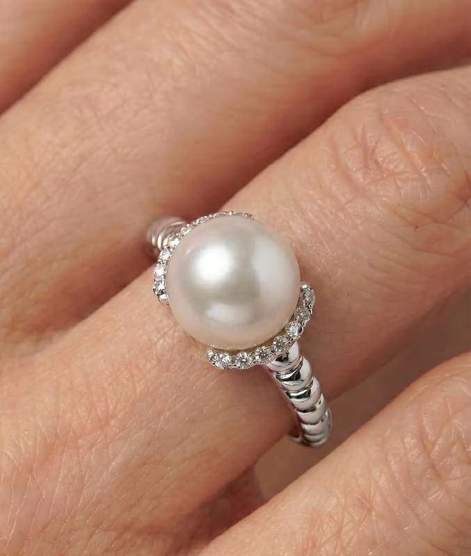 White South Sea Pearl & Diamond Jackie Ring - Secondary Image