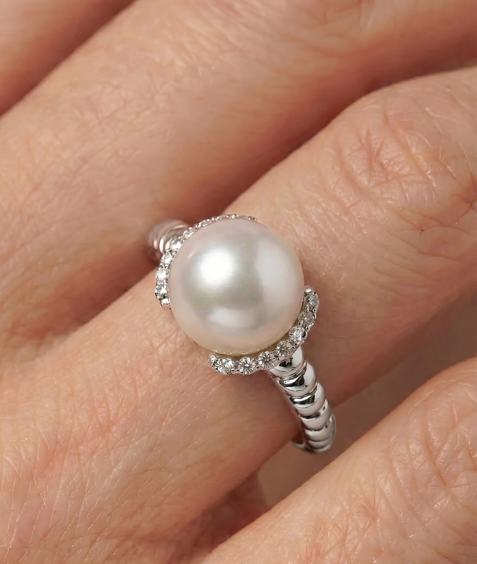 White South Sea Pearl & Diamond Jackie Ring - Secondary Image