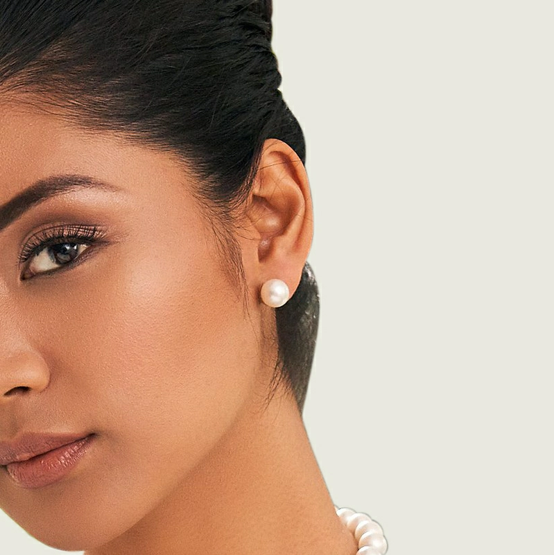 11mm South Sea Round Pearl Stud Earrings - Model Image