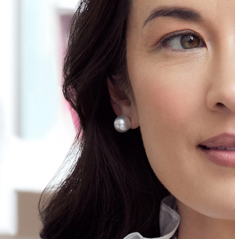 10mm South Sea Round Pearl Stud Earrings - Model Image