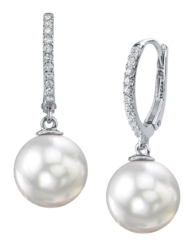 South Sea Pearl & Diamond Huggie Aurora Leverback Earrrings