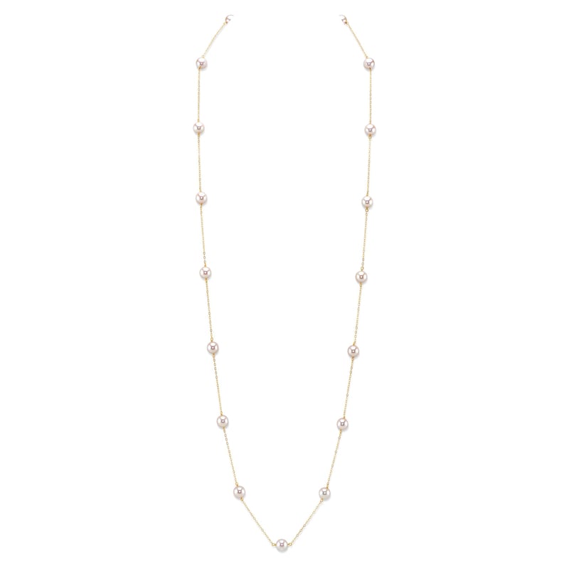 14K Gold Opera Japanese Akoya Pearl Tincup Necklace