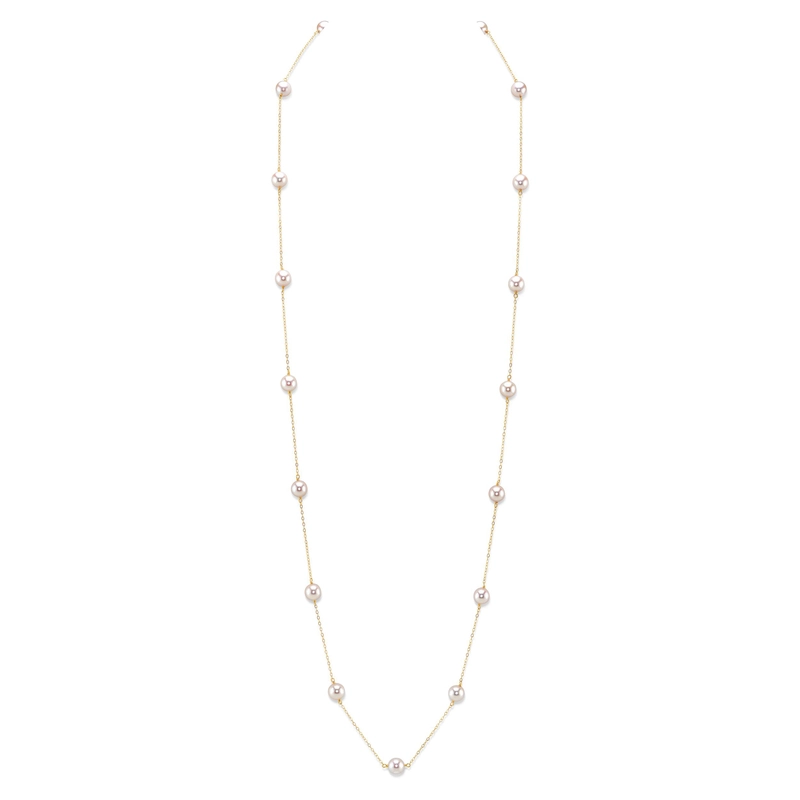 14K Gold Opera Japanese Akoya Pearl Tincup Necklace