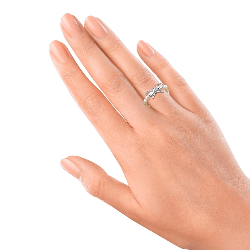 White Freshwater Pearl Sterling Silver Anabelle Adjustable Ring - Model Image