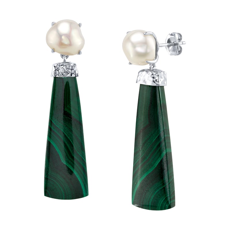 White Freshwater Baroque Pearl Verde Earrings