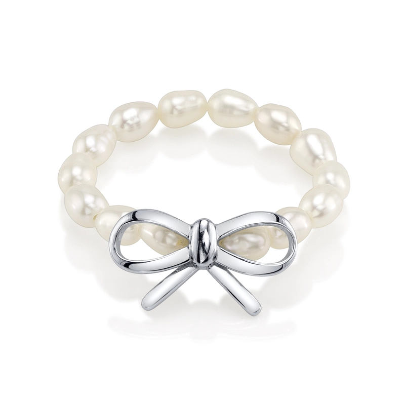 White Freshwater Pearl Sterling Silver Anabelle Adjustable Ring