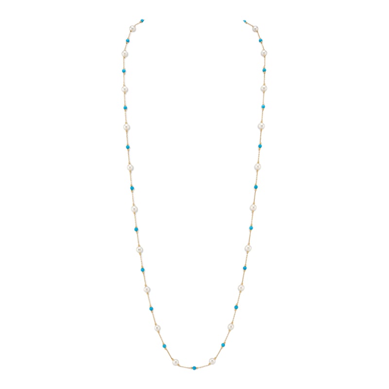 White Freshwater Pearl Tincup Turquoise Necklace