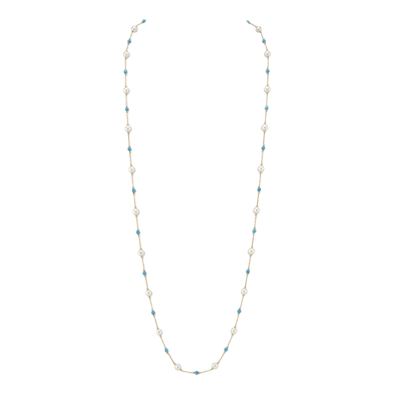 White Freshwater Pearl Tincup Turquoise Necklace