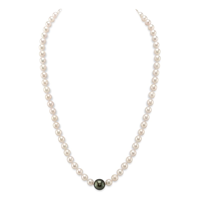 6.0-6.5mm Japanese Akoya White Pearl Necklace With Round Tahitian Center