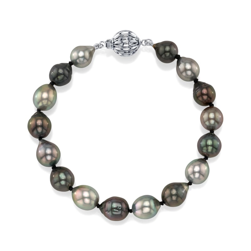 8-9mm Tahitian South Sea Multicolor Drop-Shape Pearl Bracelet - AAAA Quality