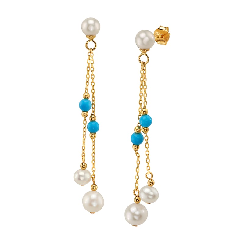 White Freshwater Pearl Turquoise Earrings