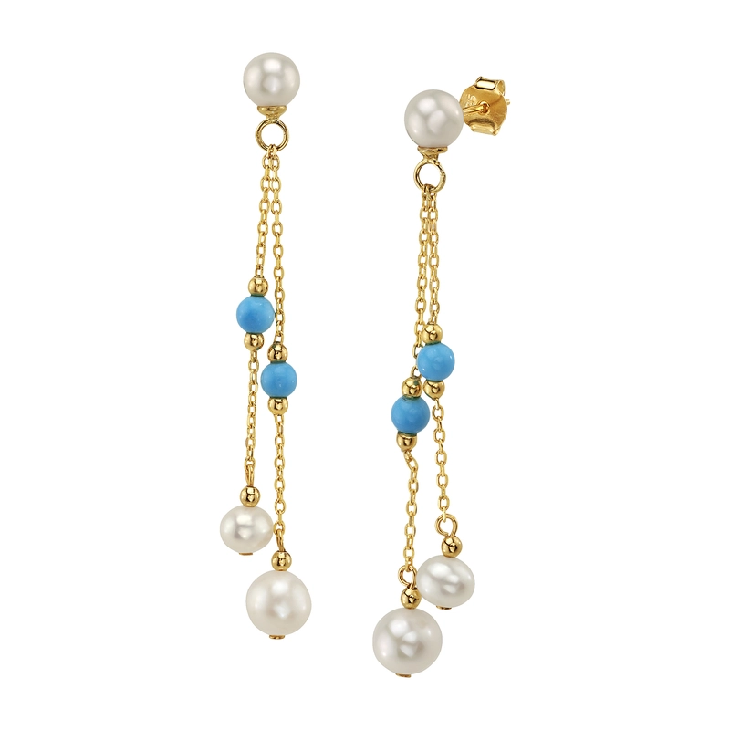 White Freshwater Pearl Turquoise Earrings