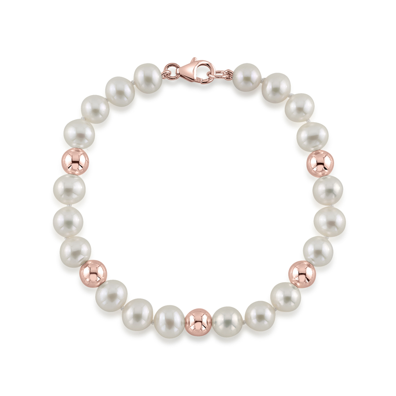 7.5-8.0mm White Freshwater and Rose Gold Cultured Pearl Corey Bracelet