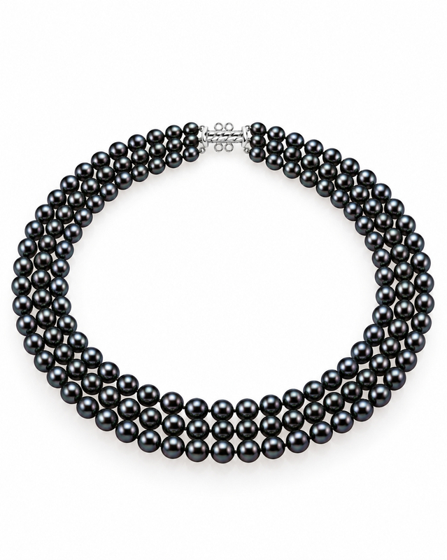 Triple Strand Black Akoya Pearl Necklace
