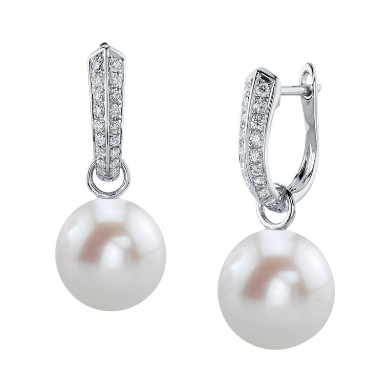 14K Gold White Freshwater Pearl & Diamond Charlie Earrings