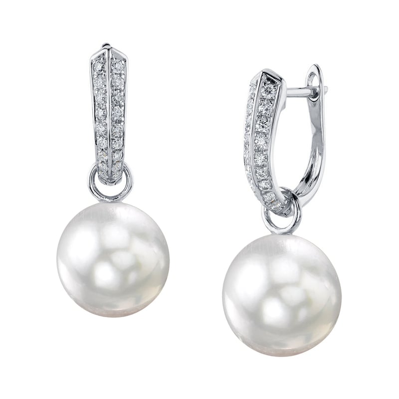 14K Gold White South Sea Pearl & Diamond Charlie Earrings