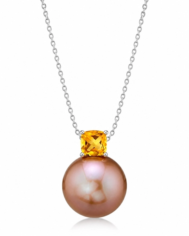 14K Gold Freshwater Pearl & Citrine Pendant