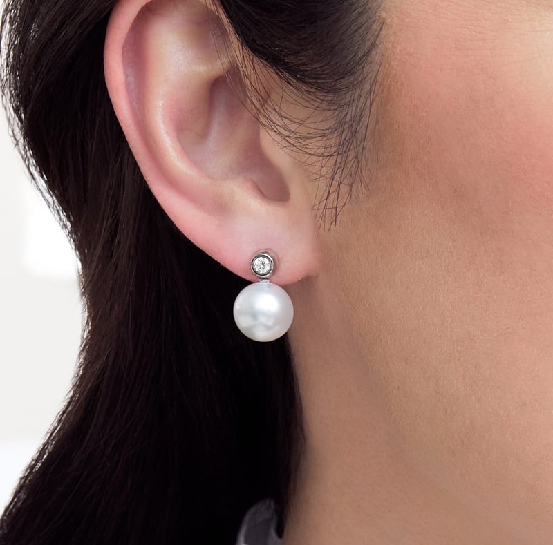 White South Sea Pearl & Diamond Dakota Earrings - Model Image