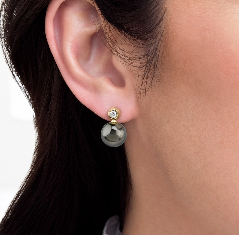 Tahitian South Sea Pearl & Diamond Dakota Earrings - Model Image