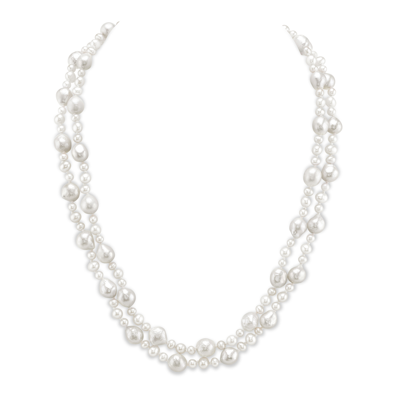 3-8mm White Freshwater Double Pearl Necklace - AAA Quality